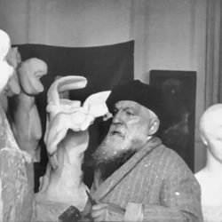 Rodin, shown in a film carving his art. Humorously, he was never a carver, but it was felt that sculpting wasn't 'as exciting' so he was asked to pretend to carve instead. ©TheBritishMuseum