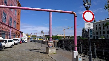 Mysterious pink pipes in Berlin.